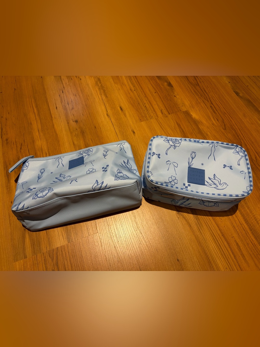 Light Blue Floral Makeup Organizer Pouch Set